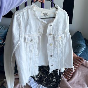 Zara white denim distressed jacket